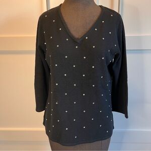 Designers Originals Black Rhinestone Studded V-Neck Sweater Size Medium